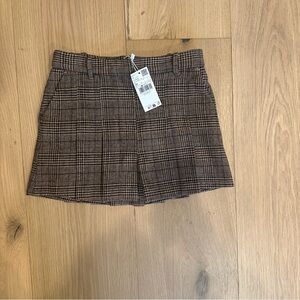 Mango Checkered Mini Skirt in Brown
